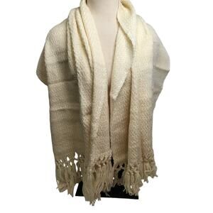 Estate Woven Shawl Chunky Beige Wrap Scarf 62 Long 23 Wide